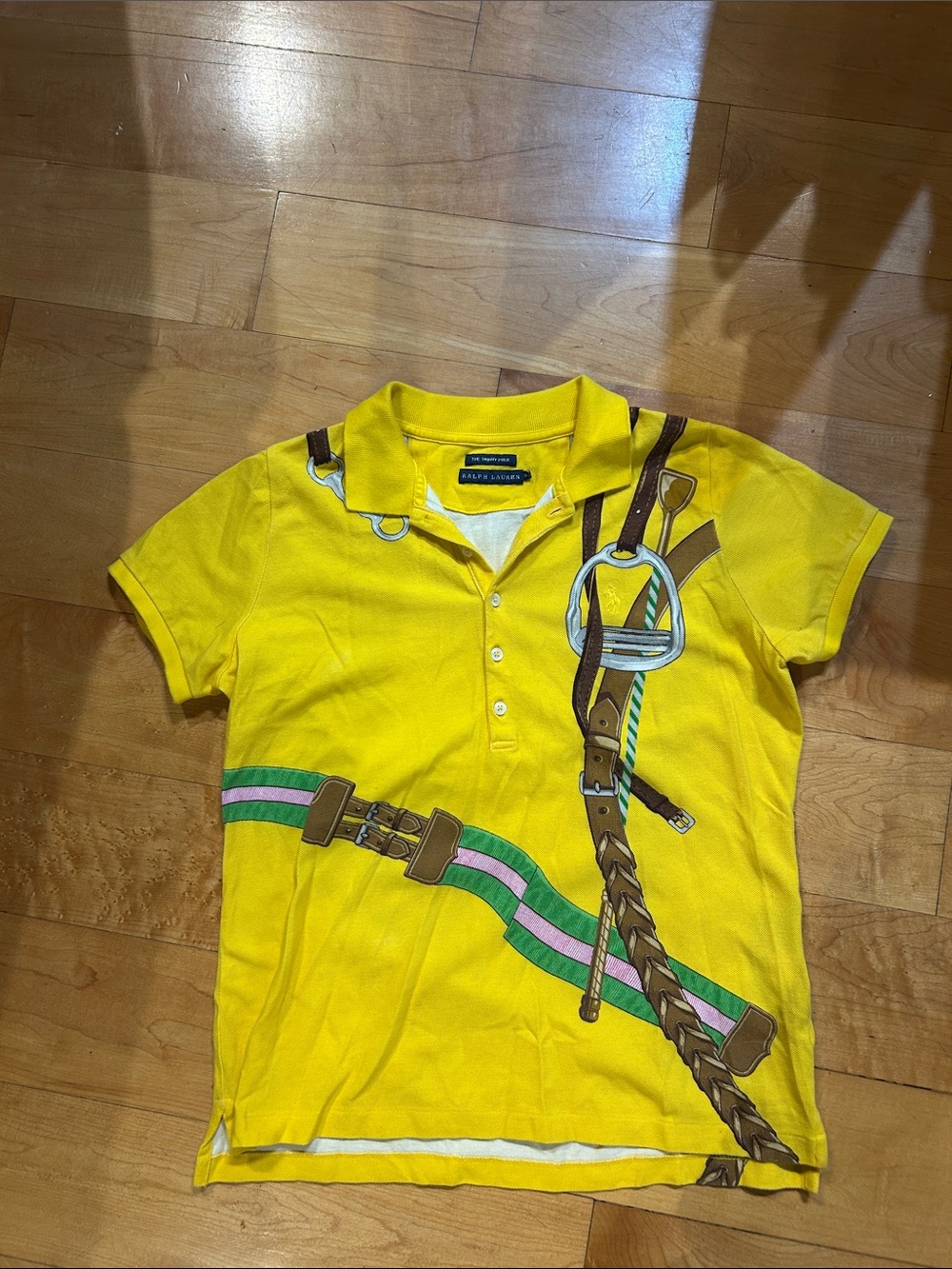 Ralph Lauren Yellow Women Polo with Equestrian Saddle & Belt Print